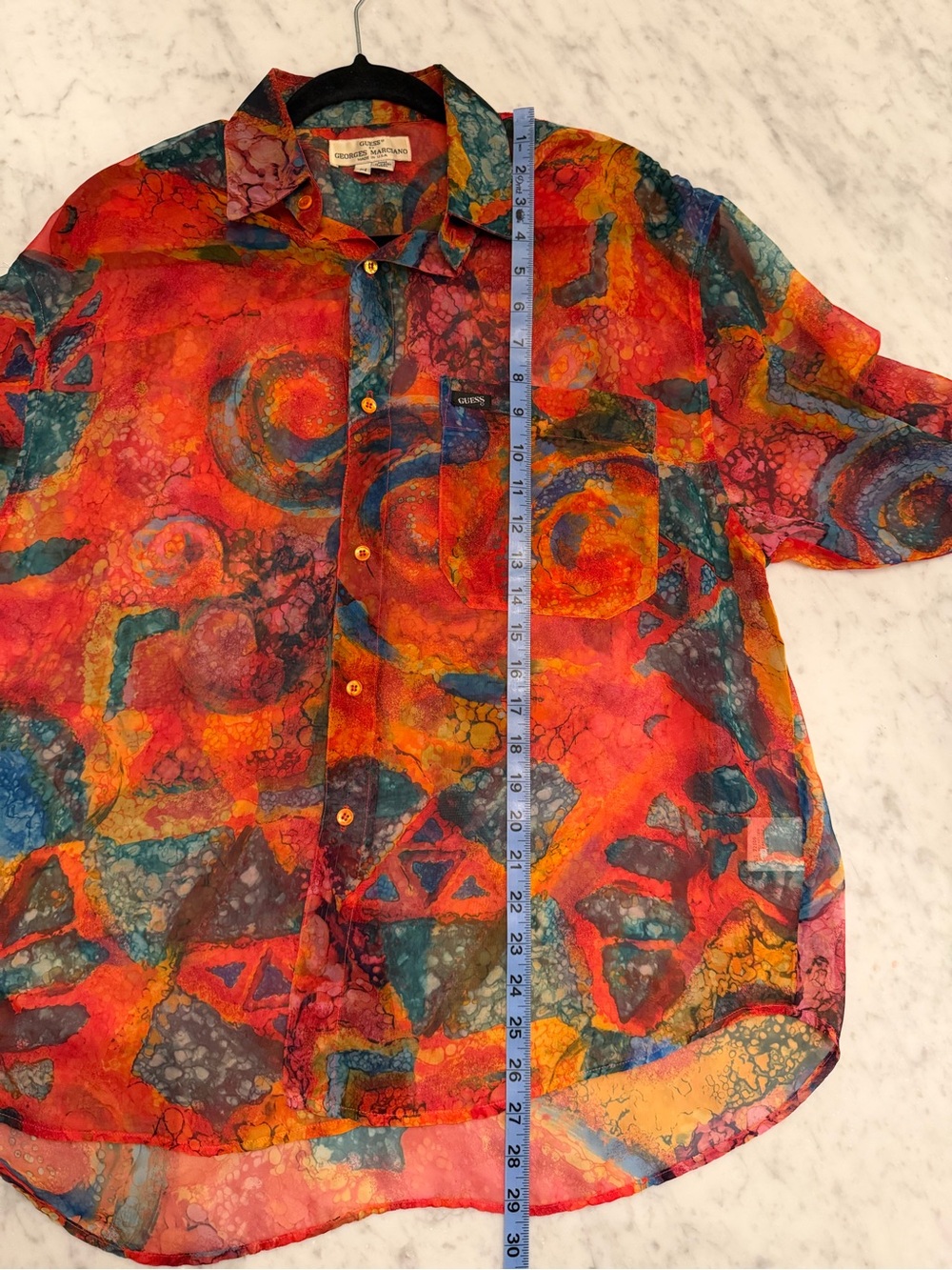 Vintage 90s GUESS by Georges Marciano Abstract Print Button Up Shirt M Made USA - Picture 4 of 11